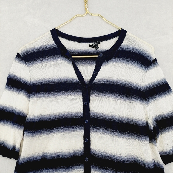 Striped Navy and White Women's Sweater - Picture 5 of 11